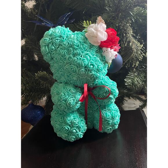 Handmade Turquoise Christmas Bear From Roses